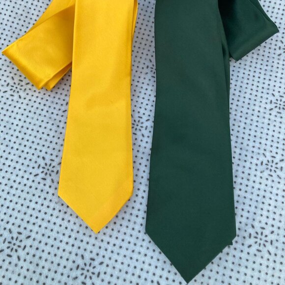 Slim Skinny Lot of 2 Wedding Men Regular Groom Yellow and Forest Green Ties New - Picture 8 of 9